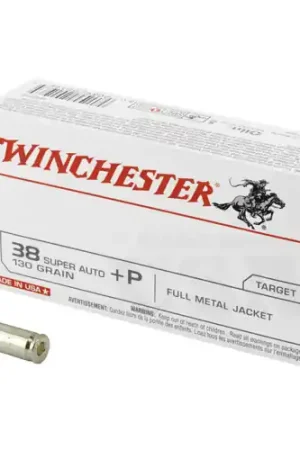 WINCHESTER USA 38 Super +P 130gr Full Metal Jacket Brass Ammunition | 50 Rounds - Sale