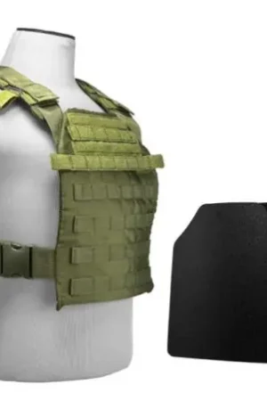 Extra Savings - NcSTAR Fast Plate Carrier 10x12 Level IIIA UHMWPE Shooter's Cut Plates Package Green